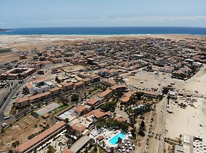 Aerial photo of the beautiful beach at Cape Verde, Capo verde showing...