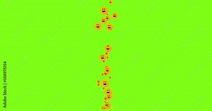 Stream of animated laughing emoji balls flying up, on green background. Animation for social media or streaming videos Stock Video