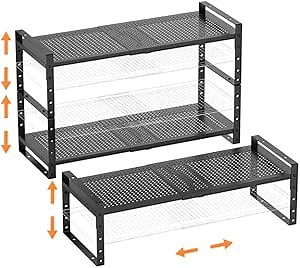 Multi-Functional Metal Shoe Rack,Expandable Adjustable Stackable Kitchen Organizer,Metal Shelf risers for cabinets, Kitchens and Closet, Bathroom(3Packs/Black/Medium)