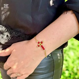 Black Onyx Cross Bracelet, 14k Gold Plated Christian Jewelry for Girl - Etsy