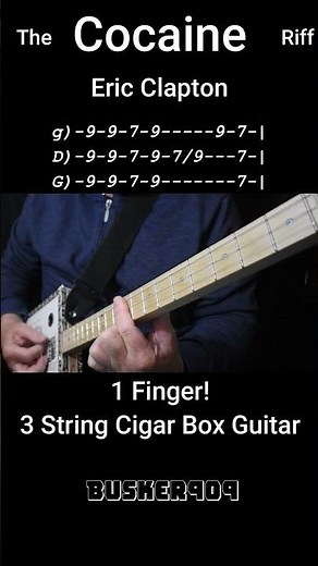 Easy 1 Finger - The "Cocaine" - Riff - Eric Clapton, No Chat Lesson 3 String Cigar Box Guitar (CBG)
