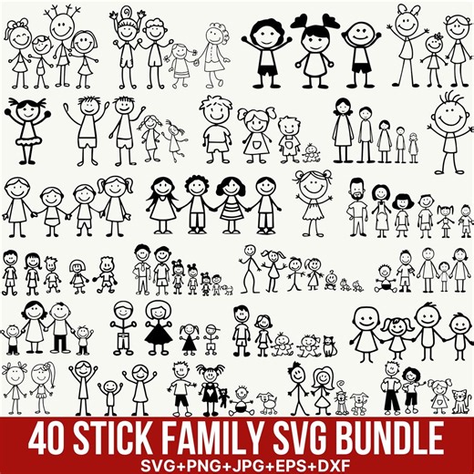 Stick Family Svg Bundle, Stick Figures Png, Stick Date Svg, Stick People Svg, Family Sticker, Stick Family Clipart, for Cricut, Silhouette - Etsy
