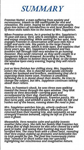 The Open Window by Saki (H.H. Munro) | Summary #openwindow #saki #summary