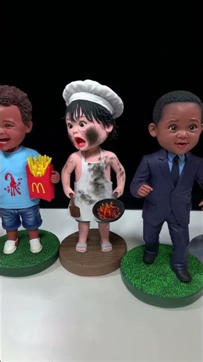 Cute Handmade Clay Bobbleheads Shaking Together