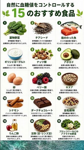 自然に糖尿病対策！血糖値にやさしいおすすめ食品15選 🍳🥦｜血糖値を意識した健康的な食事 #shorts #健康食品 #糖尿病