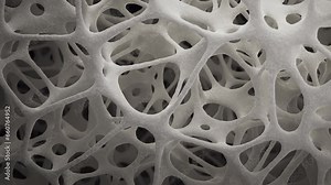 Camera panning, healthy bone tissue, scanning electron microscope, SEM, 3d animation.