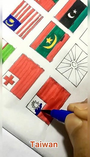 Taiwan flag art 🇹🇼 part-75 All country flag art challenge #art #drawing