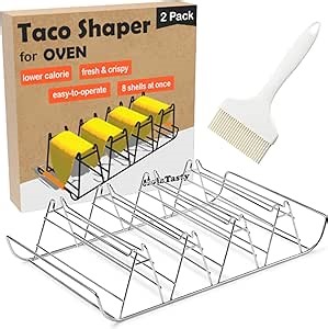 Taco Shell Mold for Baking - No Frying No Waste No Mess, For Corn Tortillas Up To 6 Inch, Homemade Wider Bases Hard Tacos - Fresh Wholesome Gluten-Free, 8 Baked Crunchy Shells At Once - Set of 2
