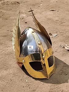 Medieval Viking Helmet Replica - Armor Warrior Norman Nasal King Winged Gladiator Armour With Eye Mask - LARP Halloween Costume