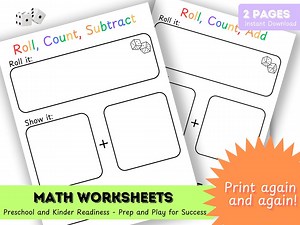 Printable Math Game, Addition Dice Activity, Learning to Count, Educational Activity, Homeschool Download, Teaching Kindergarten Prek - Etsy
