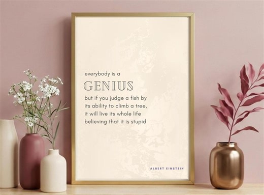 Einstein Quote Wall Art - Everybody is a Genius - Minimalist STEM Poster - Inspirational Gift - Physics Home Office Decor - Printable Art - Etsy