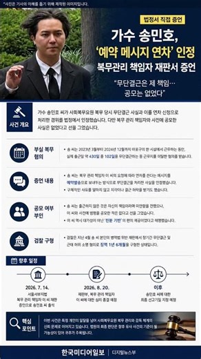#송민호 #위너 #사회복무요원 #병역법 #무단결근 #연차신청 #예약메시지 #서울서부지법 #법정증언 #복무관리 #한국미디어일보 #디지털뉴스부