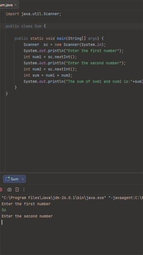 Adding two numbers in java🤫#shorts #java #viral