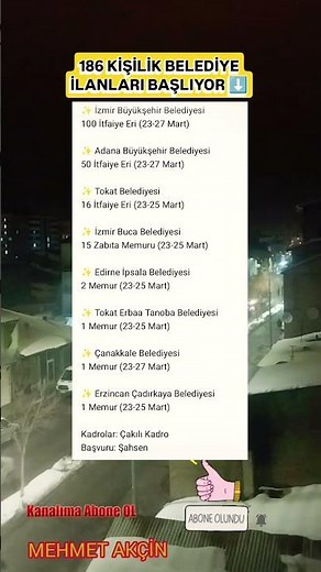 186 KİŞİLİK BELEDİYE İLANLARI BAŞLIYOR #2026#ilanlar#belediye#personelalımı#bilgilendirme#güncel#fyp
