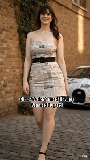 ​The Headline Look: Newspaper Print Dress with Matching Luxury Supercar​Description​ #newvogue