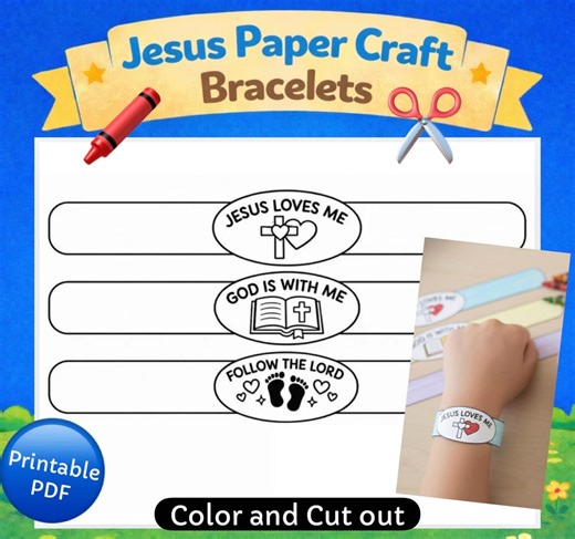 Jesus Printable Paper Bracelets | Kids Bible Craft | Faith Based Wristbands | Sunday School | Christian Kids | Church Coloring Activity, VBS - Etsy