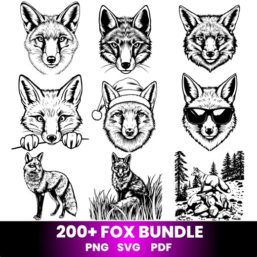 Fox SVG Bundle 200  | Fox Clipart | Cute Fox SVG | Fox Outline | Cricut Cut Files | Woodland Animal SVG | Cute Animals Sublimation Design - Etsy