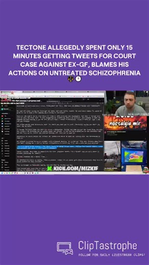 ClipTastropheTV on Instagram: "Tectone spent just 15 minutes gathering tweets for his court case against his ex-girlfriend, citing untreated schizophrenia as a factor. Despite being involved for nearly two years, he reportedly did no thorough preparation or due diligence. #Tectone"