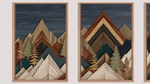 Mountain Woodcut Nature Framed Canvas Wall Art Set,Vintage Pine Tree Wall Decor, Country Wilderness Forest Wall Painting,Modern Navy blue Art Prints for Living Room,Bedroom,Farmhouse - 24"x36"x3