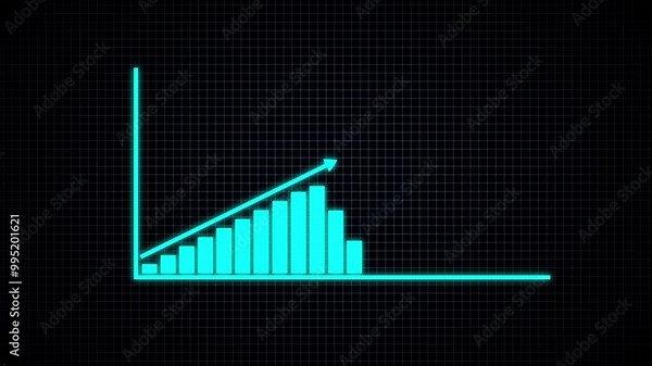Finance business graph chart with uparrow. Hi-tech style business concept technology chart with grid background.