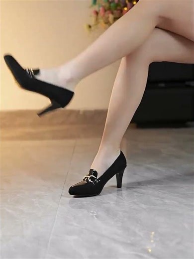 Elegant Women's Pointed-Toe Pumps - Versatile High Heels with Metallic Buckle Detail, Faux Cover