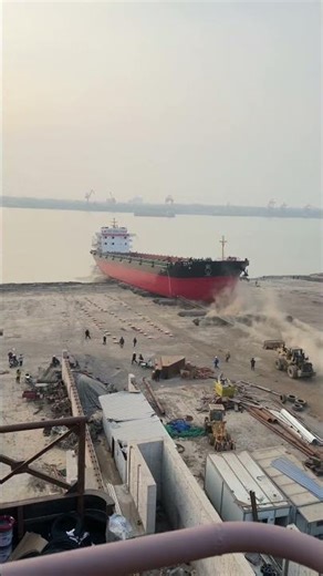 This Is How Barges Launch! 😱🌊 Massive Slide Into Ocean#shorts