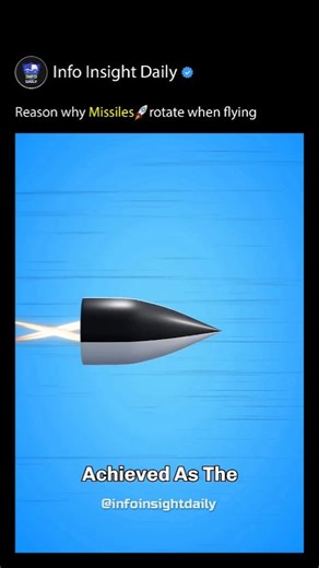 Info Insight Daily on Instagram: "Missiles rotate during flight for stability and accuracy. 🚀🎯 This spin, known as "spin stabilization," helps maintain a steady trajectory, similar to how a spinning top stays upright. 🌪️ Rotation provides gyroscopic stability, making the missile less affected by external forces like wind and air pressure, ensuring it stays on course. 🎯🌬️ This helps distribute aerodynamic forces evenly across the missile's surface, preventing wobbling. In summary, missiles r