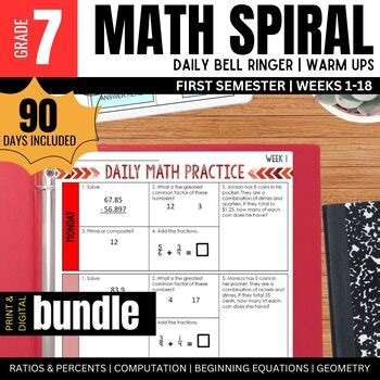 7th Grade Math Spiral Review: Fast Daily Math Warm Ups Bell Ringers Homework | 1