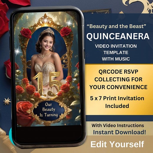 Beauty and the Beast Video Invitation: Animated Birthday Template (QR Code RSVP) (digital Download) - Etsy