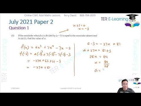 CSEC Add Maths- July 2021 Question 1 (Terry David)