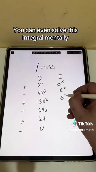 You can even solve this integral mentally #fyp #enginerdmath #engineering #mathematics #integrals #calculus #integrationbyparts #ibp #tabualarmethod