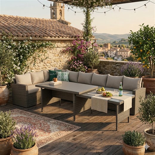 🌼FRÜHLINGS-ANGEBOT🌼 XXL Dining Eck-Lounge Set Monza inkl. Sessel mit ausziehbarem Tisch beidseitig stellbar