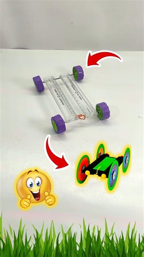 Diy rubber band car || easy science project #shorts