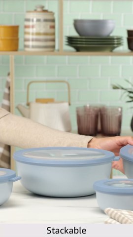 Mepal Cirqula Set of 4 Multi Food Storage and Serving Bowls with Lids, Food Prep Containers, Shallow, Nordic Blue, 1 each (350ml|12oz), (750ml|25oz), (1250ml|42oz), (2250ml|76 oz), 1 Set