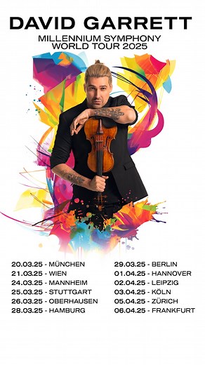 22K views · 856 reactions | ⚡️ David Garrett bewies beim Tourstart in München, dass er Genre-Grenzen sprengen kann. Klassik war noch nie so laut und so wild. Erlebe ihn auf seiner „Millennium Symphony World Tour 2025“!  Tickets sichern unter: https://www.livenation.de/david-garrett-tickets-adp231224 #LiveNation #Konzert #DavidGarrett | Live Nation Germany - Austria - Switzerland | Facebook