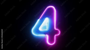 Neon Light Character 4 Glowing Brightly in Vibrant Blue and Pink Colors Generative AI