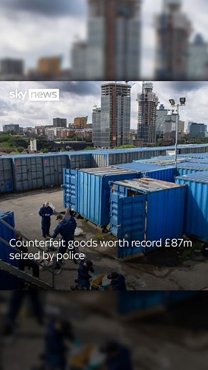 145K views · 147 reactions | A record-breaking haul of counterfeit items worth an estimated £87m has been seized by police. It took 14 days for police and partner agencies to deal with all the fake gear - and work’s now under way to trace its origin and arrest those responsible. #police #counterfeit #crime | Sky News | Facebook