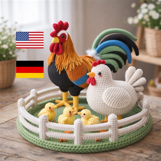 Realistic Rooster Pattern, Amigurumi Chicken Family Pattern, Crochet Rooster and Hen PDF, Farm Animal Play Set, Cute Chick Toy DIY - Etsy