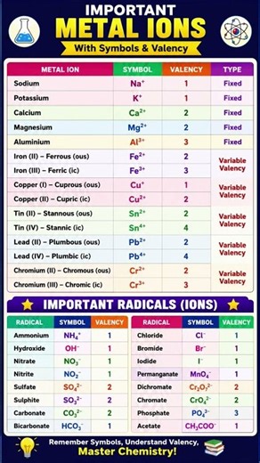 Quick revision of metal ions and radicals with their symbols and valencies #chemistry #formula