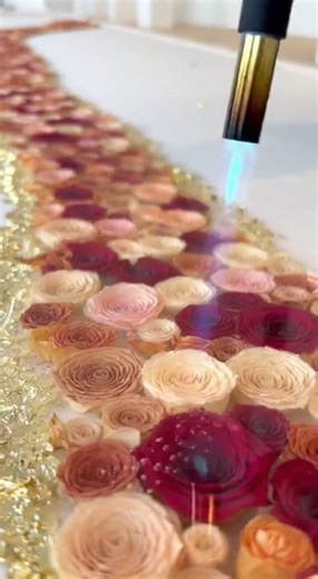 Creation of a heavenly Red, Pink, white and brown Flowers Epoxy Flooring #epoxyresin #renovation