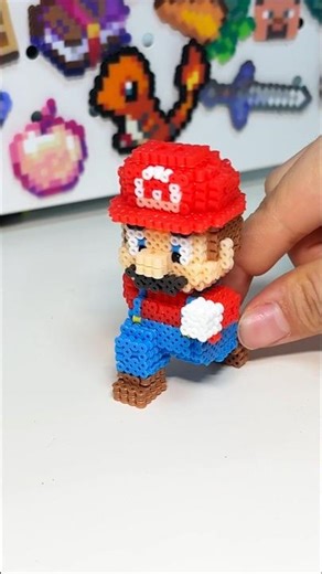 Look at the 3D Mario I made with Perler beads!#perlerbeads #mario #diy