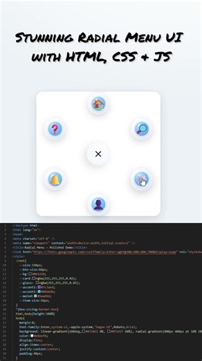 ✨ Stunning Radial Menu UI with HTML, CSS & JavaScript | Interactive Design#shorts #reels #css #howto