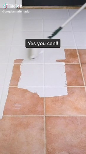The easiest and cheapest way to update ugly, old tile flooring, paint it! #diyproject #paintedtile #satisfying #diyblogger #easydiy #diyhack