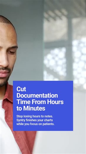@syntryhealth on Instagram: "Ever felt like your notes are running faster than you? Clinicians spend 2 hours on documentation for every 1 hour of patient care. Adding AI scribing with Syntry changes that. It listens, learns your style, and writes your notes in real time—cutting charting from hours to minutes. No more staying late. No more missing key details that could cost you. Finish your shift on time with confidence, knowing your notes are accurate and complete. Ready to reclaim your evening