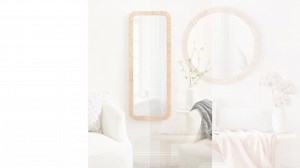 Kate and Laurel Rahfy Boho Rectangle Rattan Wall Mirror, 18 x 48, Natural Wood, Decorative Rounded Rectangular Full-Length Mirror with Authentic Rattan Frame for Bedroom Floor Mirror