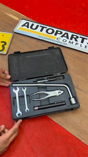 Auto Parts Complex on Instagram: "OEM universal car spare tool kit with box - A must-have item for all cars - OEM, great condition. The outer box has some scratches only. - The kit comes with 2 spanners, a screwdriver, pliers, lug wrench and a torch Price USD 90 + shipping cost #Toyota #mazda #datsun #suzuki #honda"