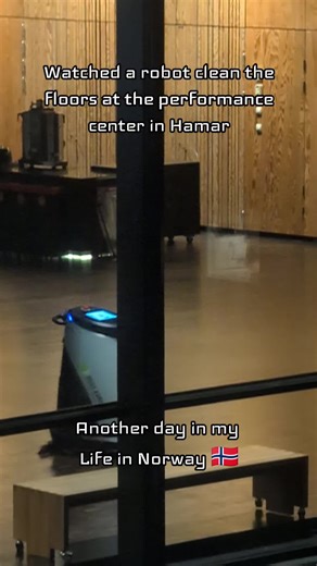 This morning I looked out my window and saw a robot work hard cleaning the floors of the performance theater across the road. He's a good robot. #norway🇳🇴 #Robots #livingabroad