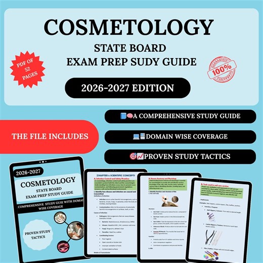 Cosmetology Study Guide 2026 | Cosmetology State Board Texas Exam | Florida Cosmetology Exam Prep Digital | Cosmetology Exam Study Guide