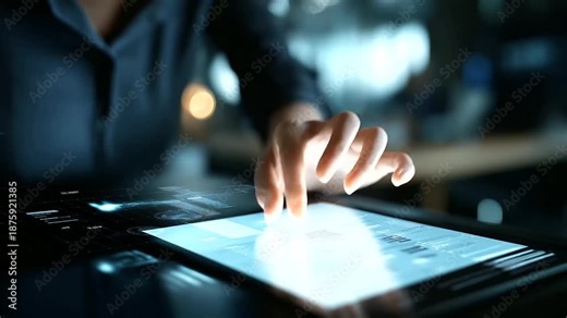 Professional using digital quality verification system on virtual screen ISO certification interface compliance management dashboard document validation process audit trail vis