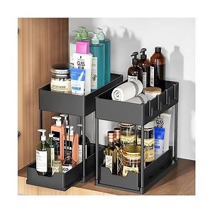 [Hot Item] New Design 2 Tier Under Sliding Cabinet Basket Organizer Drawer Black Under Sink Organizer for Bathroom Kitchen